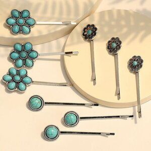 9PCS Vintage Turquoise Hair Pins for Women Girls Boho Retro Bobby Pins Decorativ